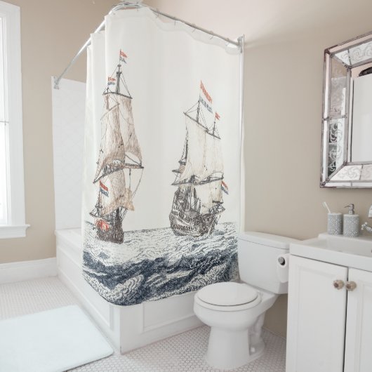 twee zeilschepen op het Zee Johan Teyler Douchegordijn (In situ)