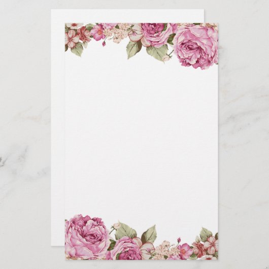 Twee zijdelingse rand met roze roze roze schilderi briefpapier (Voorkant / Achterkant)