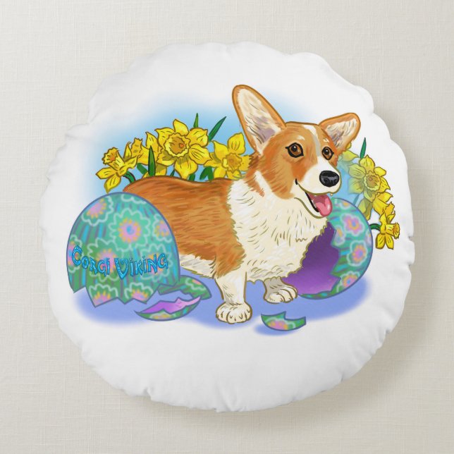 Twee zijden Corgi Rond Kussen (Voorkant)