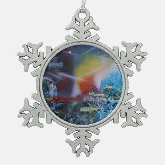 twee zijden van de planeet tin sneeuwvlok ornament (Voorkant)