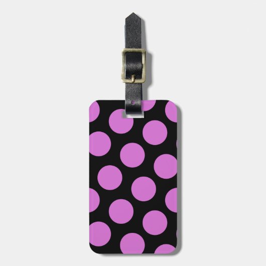 Twee zijdige zwarte en orchidee polka stippen bagagelabel (Voorkant verticaal)
