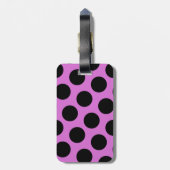 Twee zijdige zwarte en orchidee polka stippen bagagelabel (Achterkant verticaal)