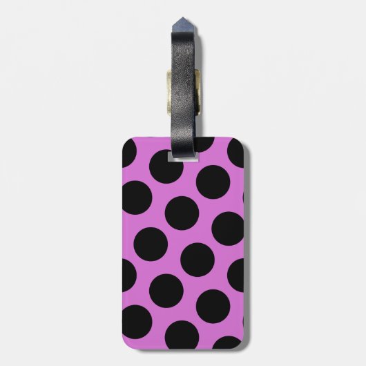 Twee zijdige zwarte en orchidee polka stippen bagagelabel (Achterkant verticaal)