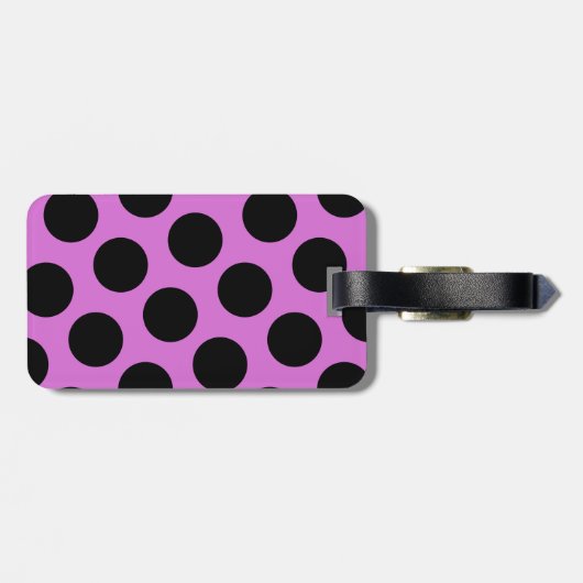 Twee zijdige zwarte en orchidee polka stippen bagagelabel (Achterkant horizontaal)