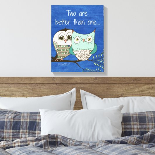 Twee zijn beter dan één bijbelvers met uil canvas afdruk (Insitu (Slaapkamer))