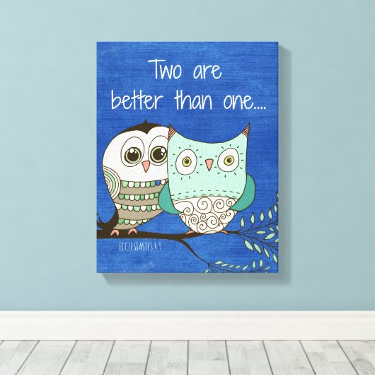 Twee zijn beter dan één bijbelvers met uil canvas afdruk (Insitu (Houten vloer))