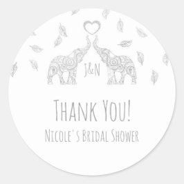 Twee zilveren olifanten & herfst bladeren bruiloft ronde sticker