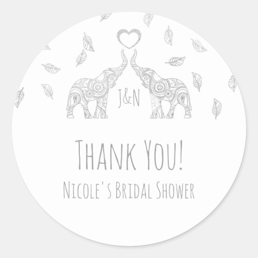 Twee zilveren olifanten & herfst bladeren bruiloft ronde sticker (Voorkant)