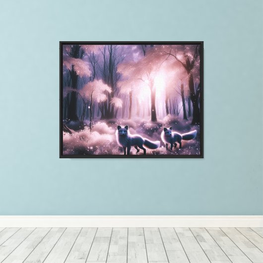 Twee zilveren vossen canvas afdruk (Insitu (Houten vloer))