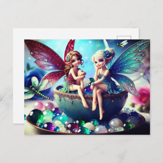 Twee zittende elfjes briefkaart (Voorkant / Achterkant)