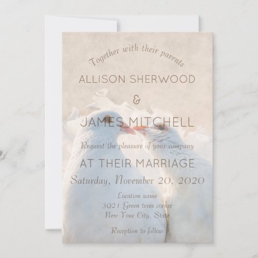 Twee zoenende witte duiven kaart (Voorkant)