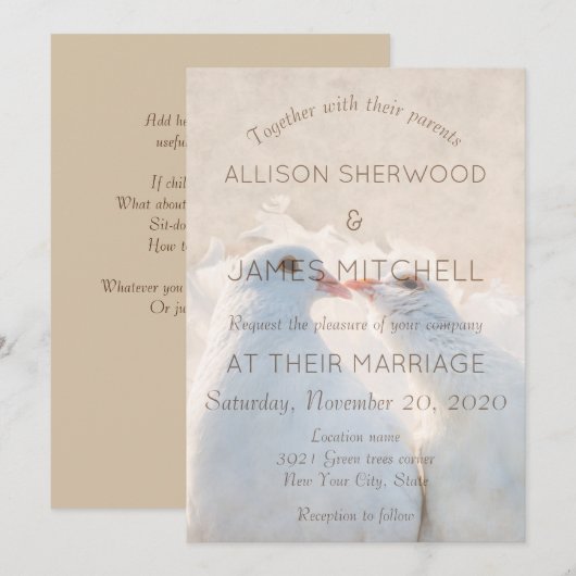 Twee zoenende witte duiven kaart (Voorkant / Achterkant)