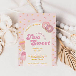 Twee Zoete 2de Verjaardag Meisje Ijs Donut Feest Kaart