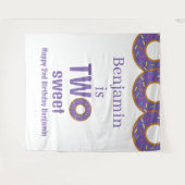 Twee Zoete 2de Verjaardag Paarse Donut Feest Wandkleed (Voorkant (horizontaal))