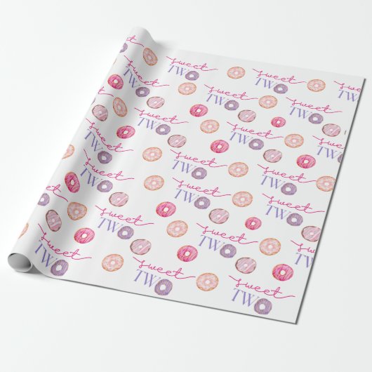 Twee zoete 2e Donut Theme Birthday Party Cadeaupapier (Uitgerold)