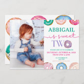 Twee zoete 2e Donut Theme Birthday Party Kaart (Voorkant / Achterkant)