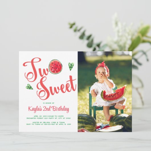 Twee zoete 2e verjaardag Foto-uitnodiging Kaart (Staand voorkant)