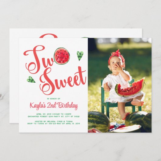 Twee zoete 2e verjaardag Foto-uitnodiging Kaart (Voorkant / Achterkant)
