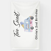 Twee zoete 2e verjaardag Ice Cream Truck Spandoek (Verticaal)