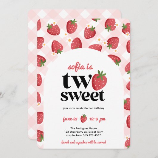 Twee zoete aardbei 2e verjaardag uitnodiging (Voorkant / Achterkant)