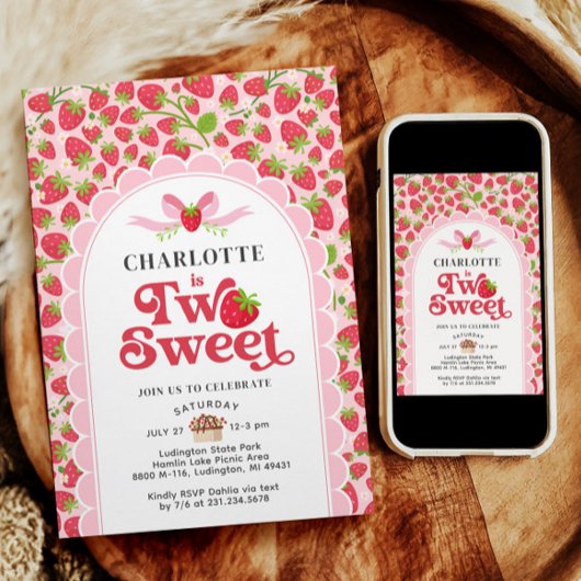 Twee zoete aardbei 2e verjaardag uitnodiging