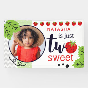 TWEE Zoete Aardbei Baby 2e Tweede Verjaardag Spandoek
