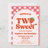 Twee zoete aardbei rood roze 2e verjaardagsfeest kaart (Voorkant)