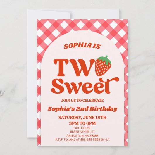 Twee zoete aardbei rood roze 2e verjaardagsfeest kaart (Voorkant)