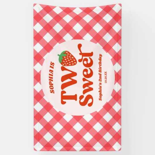 Twee zoete aardbeienfruit 2e verjaardagsfeest spandoek (Verticaal)