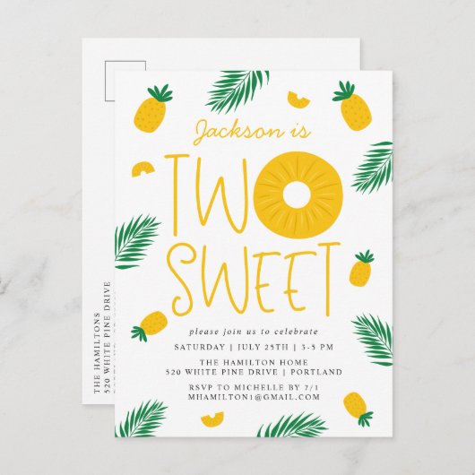 Twee zoete anananassen 2e verjaardag uitnodiging briefkaart (Voorkant / Achterkant)