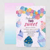 Twee zoete beker taart en zeemeermin 2e verjaardag kaart (Voorkant / Achterkant)