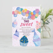 Twee zoete beker taart en zeemeermin 2e verjaardag kaart (Staand voorkant)