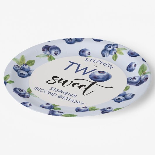 Twee zoete blauwe bessen kinderen verjaardag papieren bordje (Gekanteld)