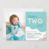 Twee zoete Blauwgroen meisjes 2e verjaardag Fotoui Kaart (Voorkant)