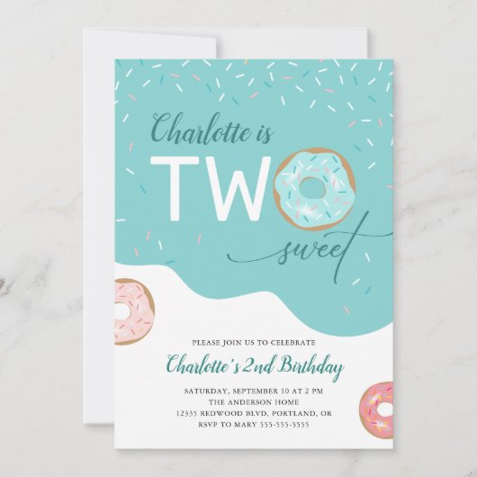 Twee zoete Blauwgroen meisjes 2e verjaardag uitnod Kaart (Voorkant)