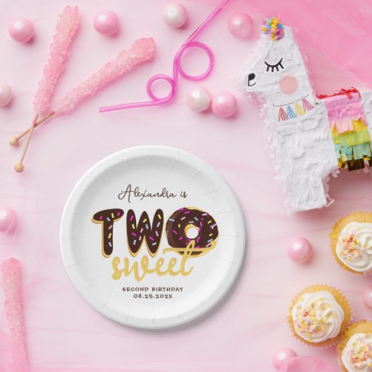 Twee zoete chocolade Donut Tweede verjaardag Manus Papieren Bordje (Feest)