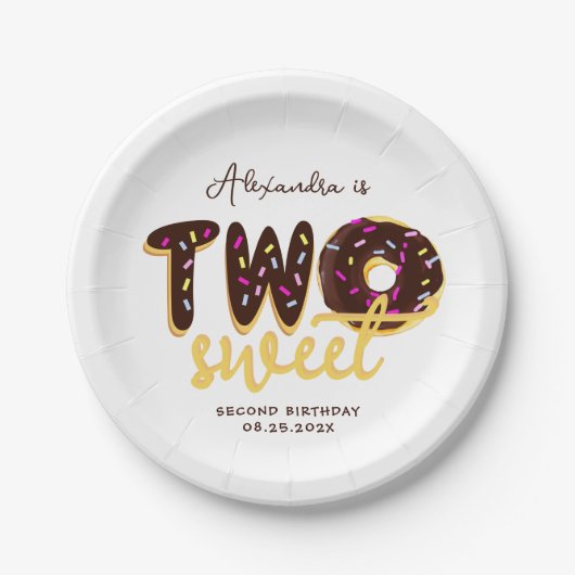 Twee zoete chocolade Donut Tweede verjaardag Manus Papieren Bordje (Voorkant)