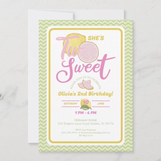Twee zoete citroen 2e verjaardag uitnodiging (Voorkant)