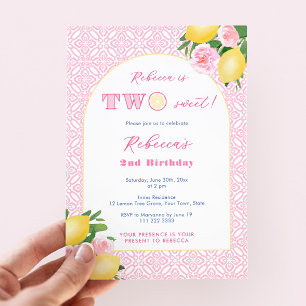 Twee Zoete Citrus Roze Bloemen 2de Verjaardagsfees Kaart