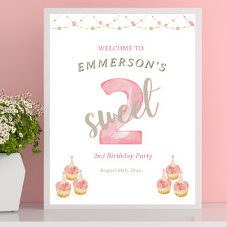 Twee zoete Cupcake 2de verjaardag welkomstbord Poster