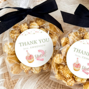 Twee Zoete Cupcake 2e Verjaardag Bedankt Ronde Sticker