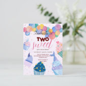 Twee zoete cupcake ballon zeemeermin 2de verjaarda briefkaart (Staand voorkant)