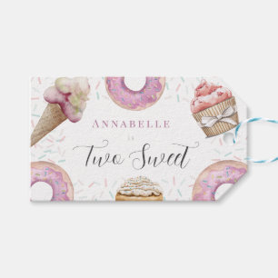 Twee zoete cupcake en donuts meisje 2e verjaardag cadeaulabel