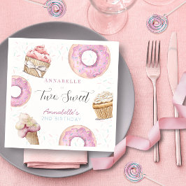 Twee zoete cupcake en donuts meisje 2e verjaardag servet