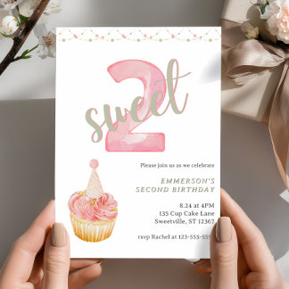 Twee zoete cute cupcake 2de verjaardag kaart