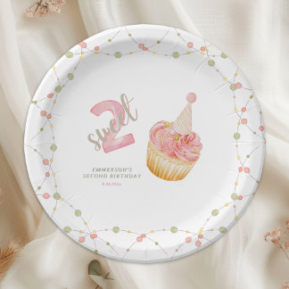 Twee zoete cute cupcake 2de verjaardag papieren bordje