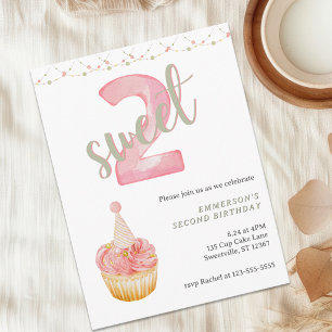 Twee zoete cute Cupcake 2de verjaardagsuitnodiging Briefkaart
