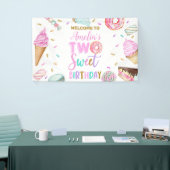 Twee zoete dessert verjaardag vinyl banner (Beurs)