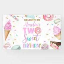 Twee zoete dessert verjaardag vinyl banner