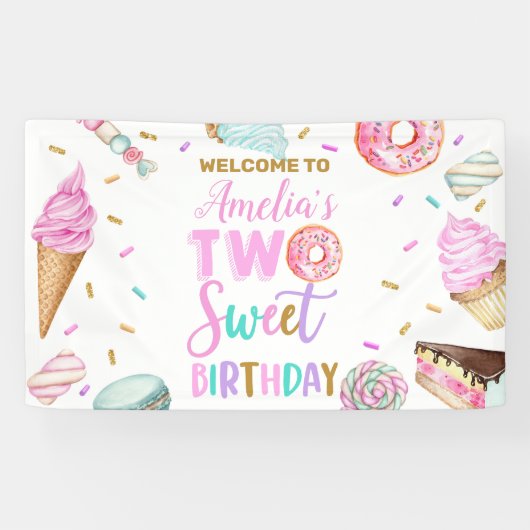 Twee zoete dessert verjaardag vinyl banner (Horizontaal)